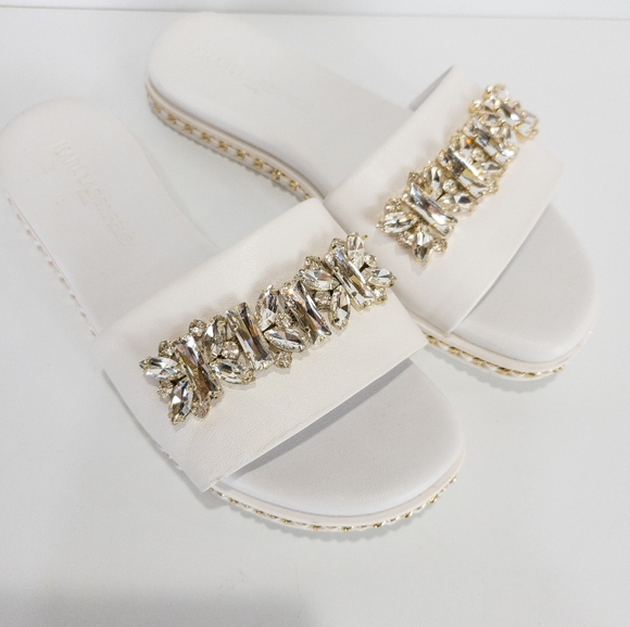 Karl Lagerfeld Paris Bijou Embellished Slide Sandals White -5.5 - Picture 7 of 9